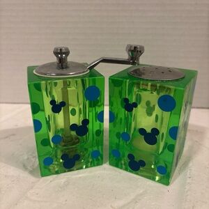 Disney Mickey Acrylic Transparent Pepper Grinder and Salt Shaker Green and Blue
